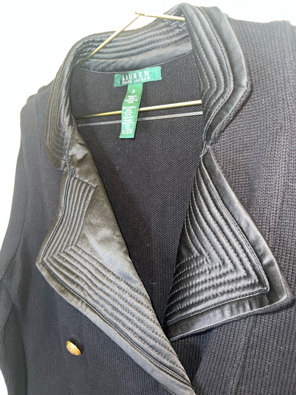 Lauren Ralph Lauren Black Military Knit Jacket Gold Crest Buttons Small - Picture 5 of 15